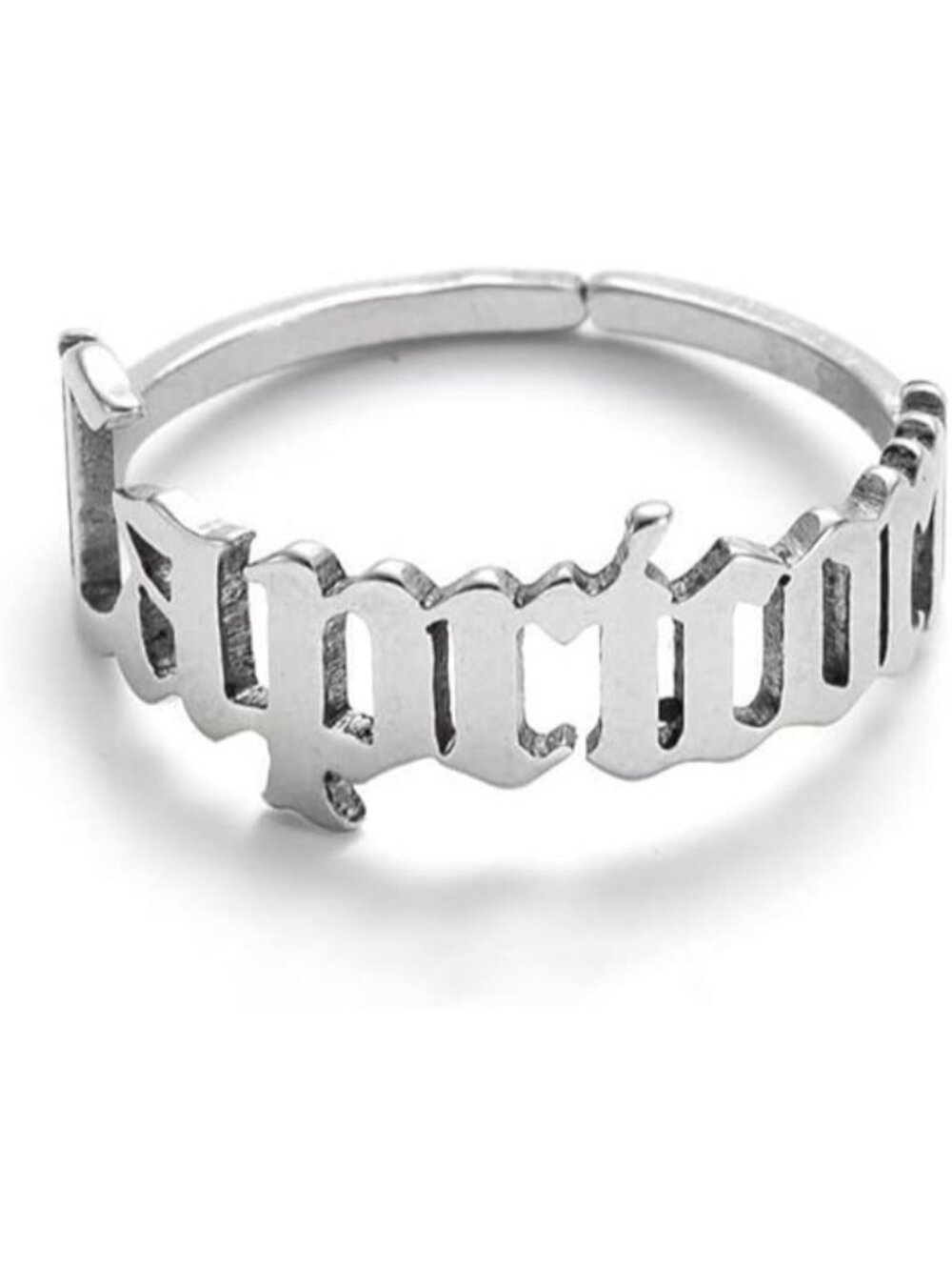 Silver Capricorn Constellation Old English Adjustable Steel Zodiac Sign Ring